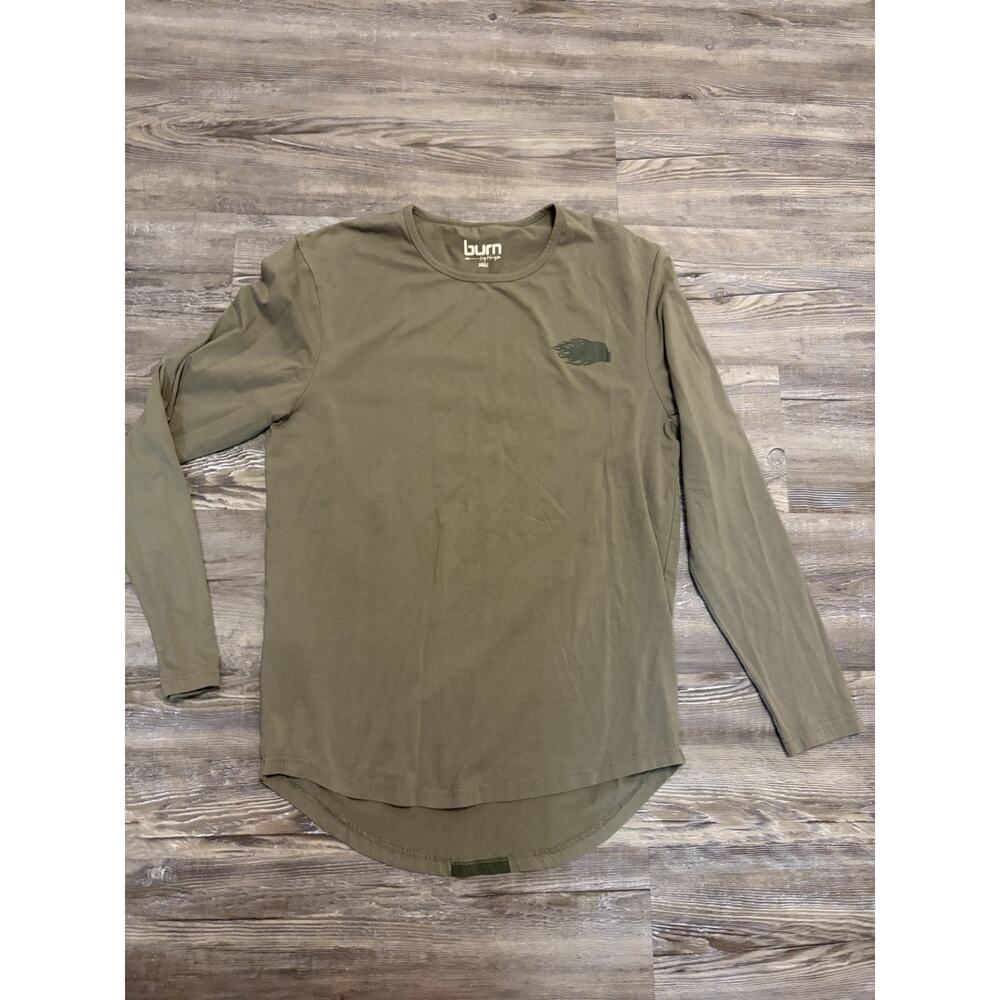 Burn Boot Camp Long Sleeve Shirt Mens Small Olive Green Athletic Workout Gym Tee